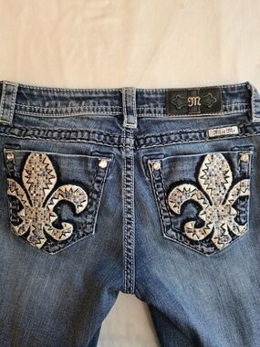 Miss Me Mid Rise Bootcut Jeans 28 Fleur De Lis Embellished Pockets Western Y2K